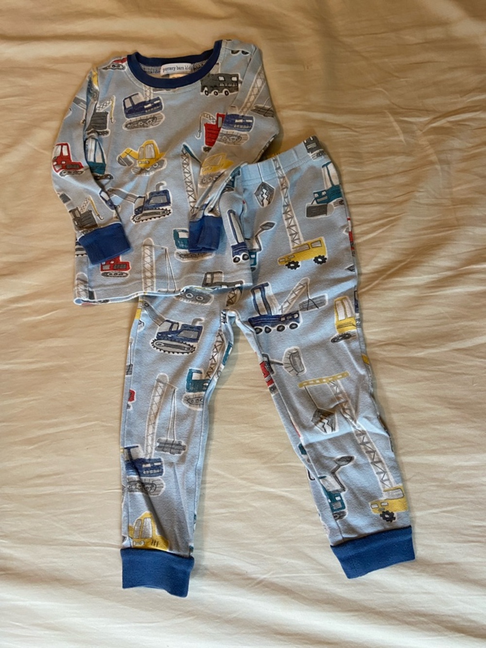 Pottery Barn Kids Light Blue Construction Vehicles Pajama Set